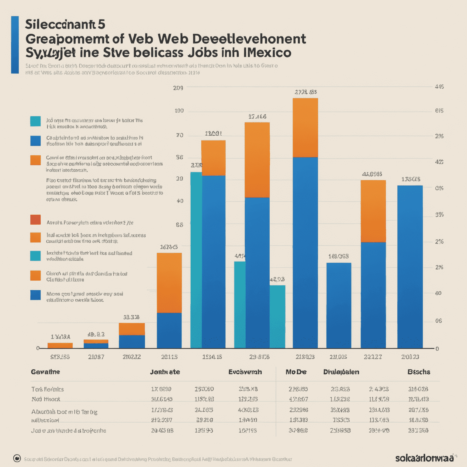 Gráfico mostrando el crecimiento proyectado de empleos en desarrollo web en México para los próximos 5 años